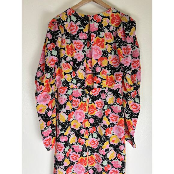Topshop Floral Long sleeve open back dress Slit front Empire Waist Size US 6 - Picture 9 of 11